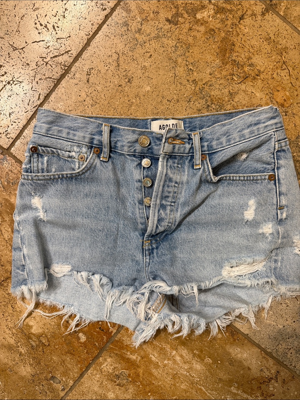 Agolde Light Wash Distressed Denim Cutoff Shorts